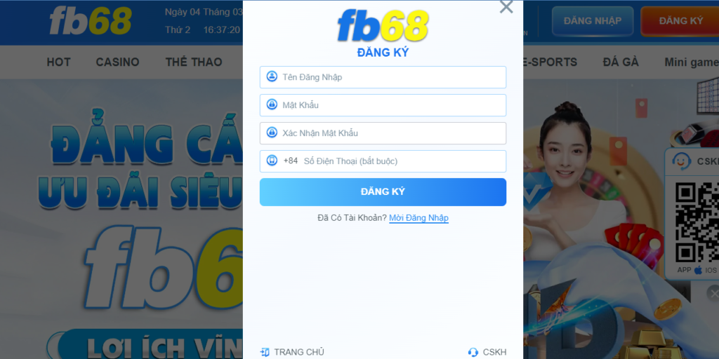 Cách đăng ký tài khoản tại nhà cái FB68